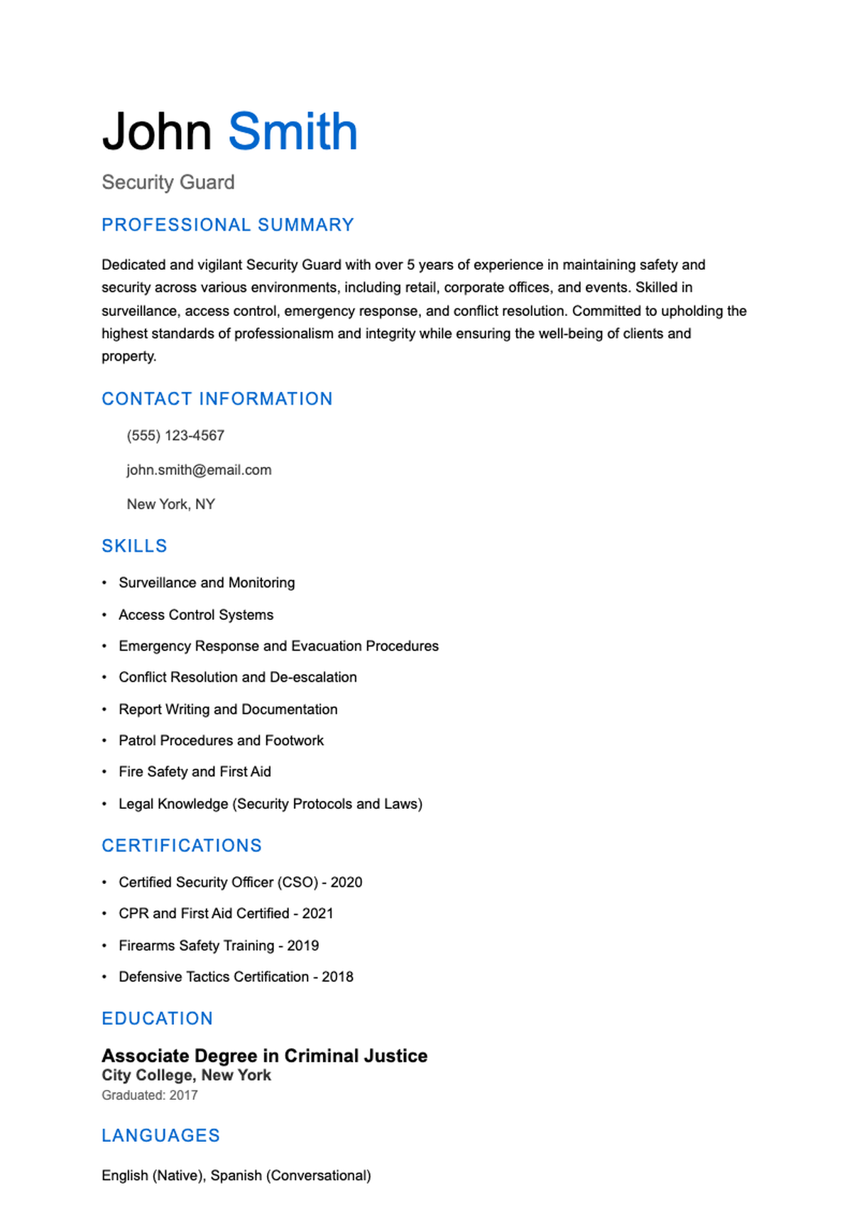 Professional security guard resume with photo and detailed experience_variant_2
